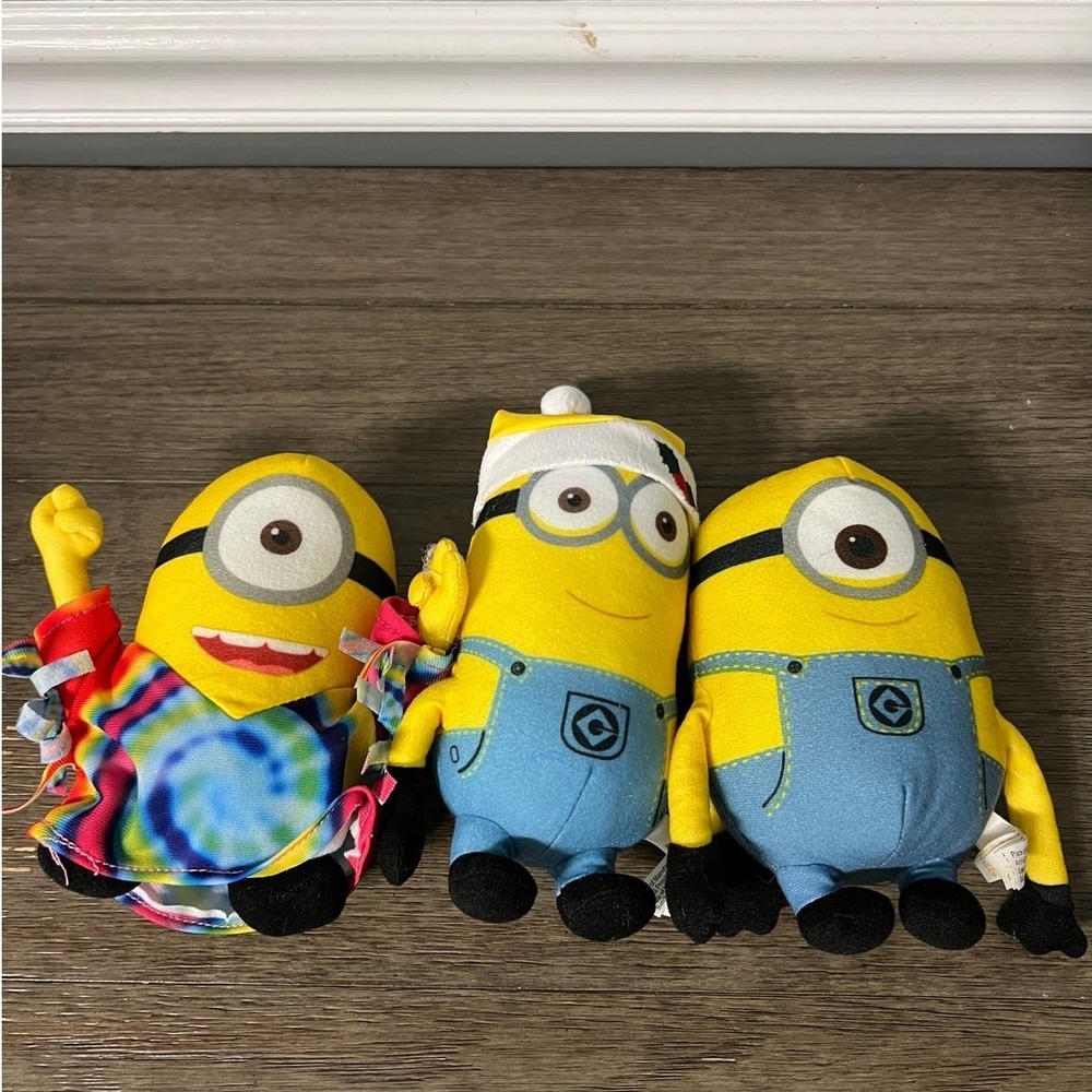 Despicable Me Minions Plush Bundle Tie Dye Holiday Overalls Stuffed Toy Set 3pc